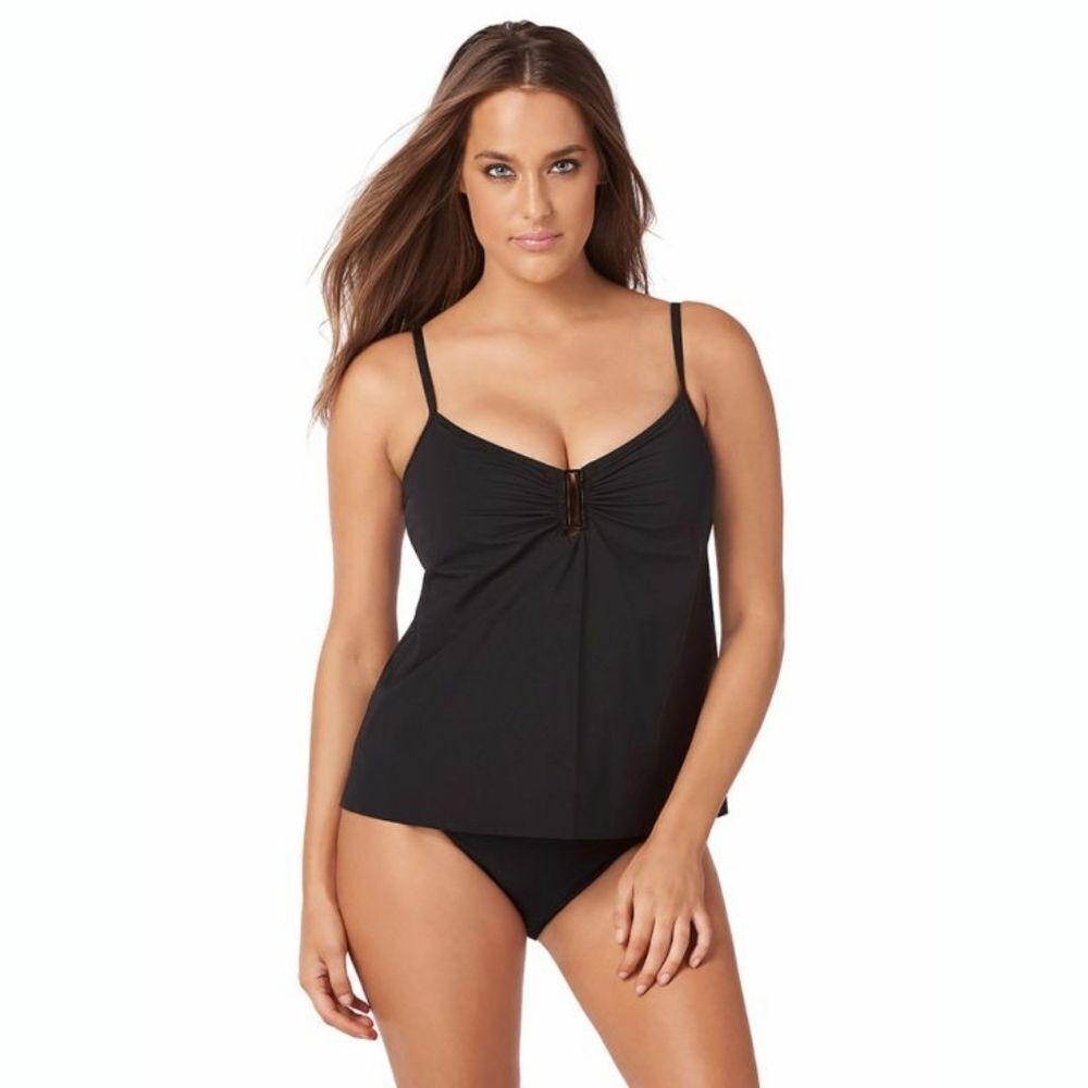 New! AMORESSA MIRACLESUIT Eclipse Aries Black Tankini Women's Swim Top V-neck